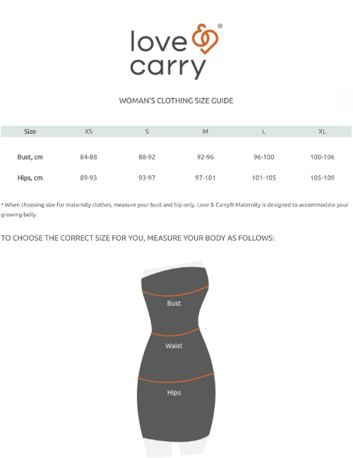 guia de tallas sudaderas de porteo y premama love and carry